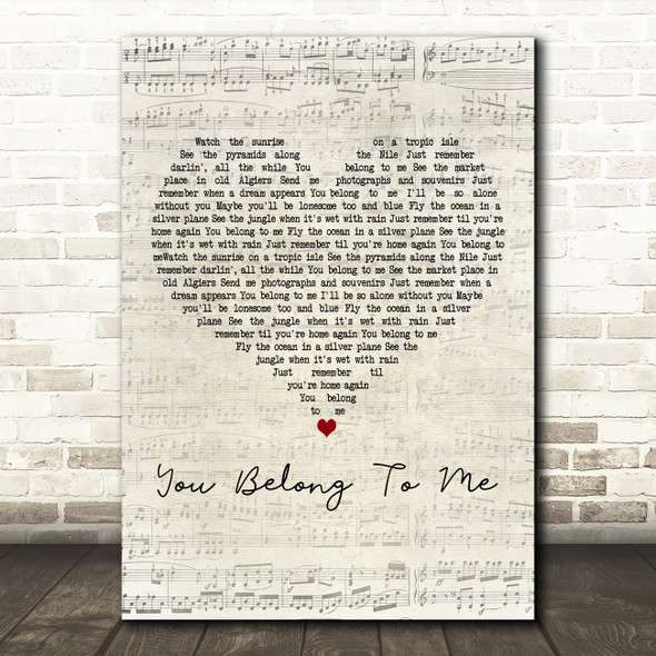 Dean Martin You Belong To Me Script Heart Decorative Wall Art Gift Song Lyric Print
