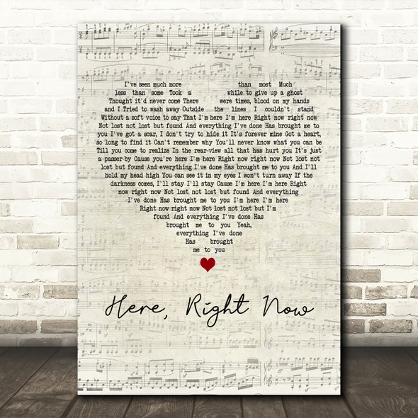 Joshua Radin Here, Right Now Script Heart Decorative Wall Art Gift Song Lyric Print