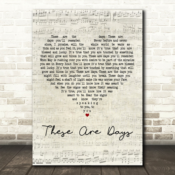 10000 Maniacs These Are Days Script Heart Decorative Wall Art Gift Song Lyric Print