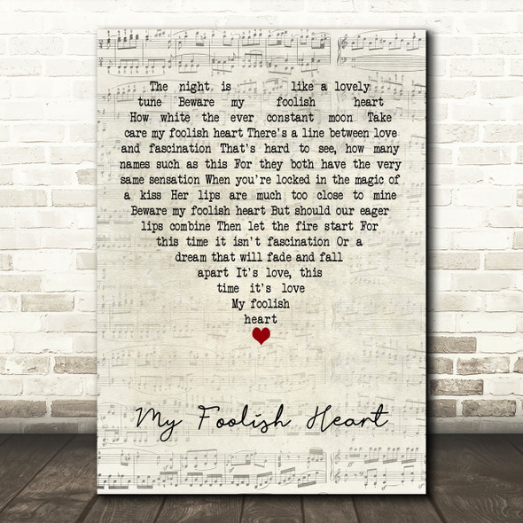 Bill Evans My Foolish Heart Script Heart Decorative Wall Art Gift Song Lyric Print