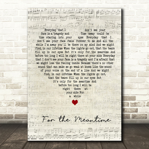 The Rifles For the Meantime Script Heart Decorative Wall Art Gift Song Lyric Print