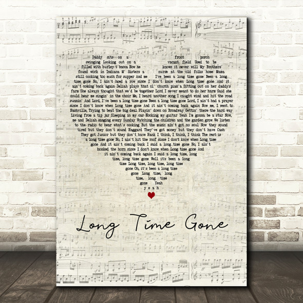 Dixie Chicks Long Time Gone Script Heart Decorative Wall Art Gift Song Lyric Print