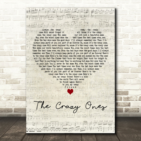 Paloma Faith The Crazy Ones Script Heart Decorative Wall Art Gift Song Lyric Print