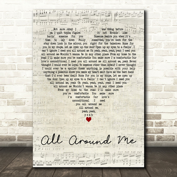 Justin Bieber All Around Me Script Heart Decorative Wall Art Gift Song Lyric Print
