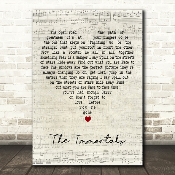 Kings Of Leon The Immortals Script Heart Decorative Wall Art Gift Song Lyric Print