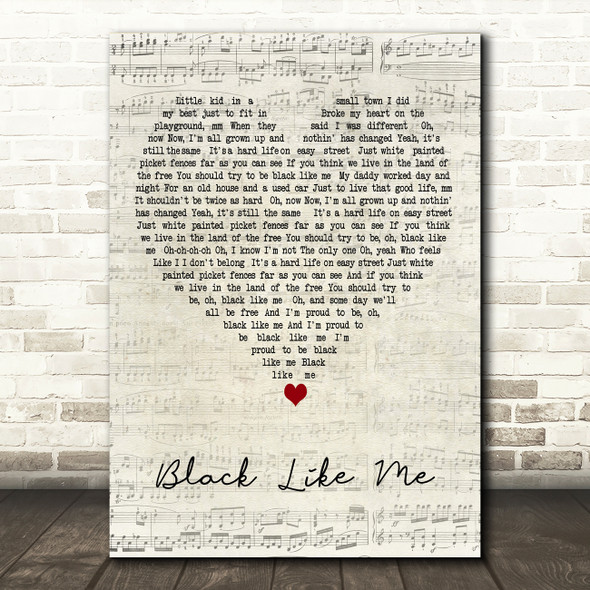 Mickey Guyton Black Like Me Script Heart Decorative Wall Art Gift Song Lyric Print