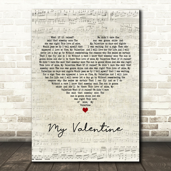 Paul McCartney My Valentine Script Heart Decorative Wall Art Gift Song Lyric Print
