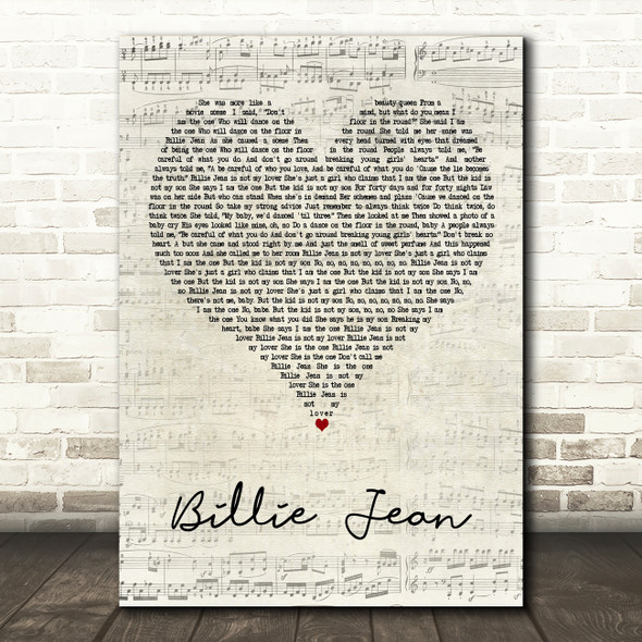 Michael Jackson Billie Jean Script Heart Decorative Wall Art Gift Song Lyric Print