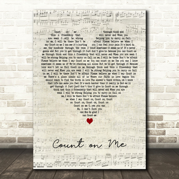Whitney Houston Count on Me Script Heart Decorative Wall Art Gift Song Lyric Print