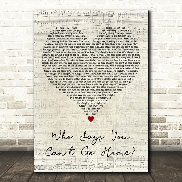 Bon Jovi Who Says You Cant Go Home Script Heart Decorative Gift Song Lyric Print