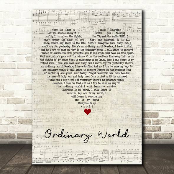 Duran Duran Ordinary World Script Heart Decorative Wall Art Gift Song Lyric Print