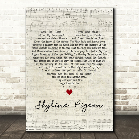 Elton John Skyline Pigeon Script Heart Decorative Wall Art Gift Song Lyric Print