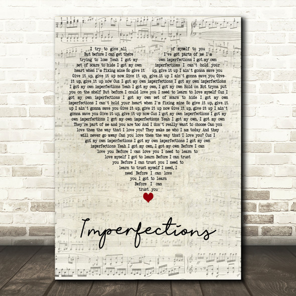 Celine Dion Imperfections Script Heart Decorative Wall Art Gift Song Lyric Print