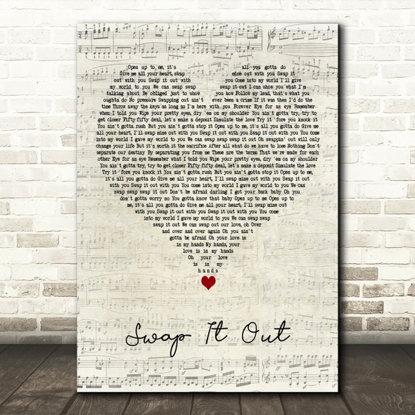 Justin Bieber Swap It Out Script Heart Decorative Wall Art Gift Song Lyric Print
