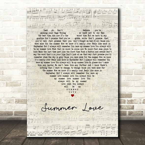 One Direction Summer Love Script Heart Decorative Wall Art Gift Song Lyric Print