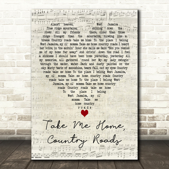 Toots And The Maytals Take Me Home, Country Roads Script Heart Song Lyric Print