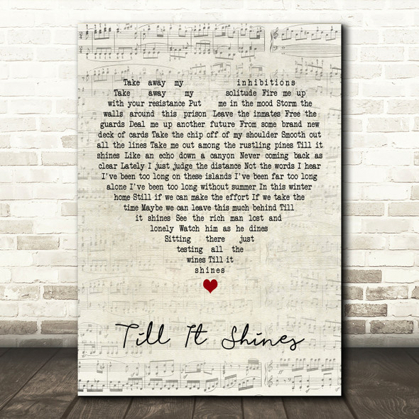 Bob Seger Till It Shines Script Heart Decorative Wall Art Gift Song Lyric Print
