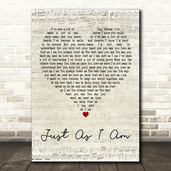 Air Supply Just As I Am Script Heart Decorative Wall Art Gift Song Lyric Print