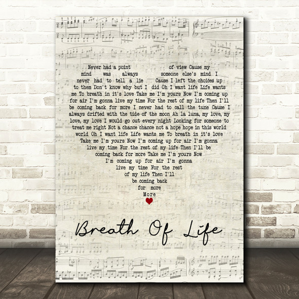 Erasure Breath Of Life Script Heart Decorative Wall Art Gift Song Lyric Print