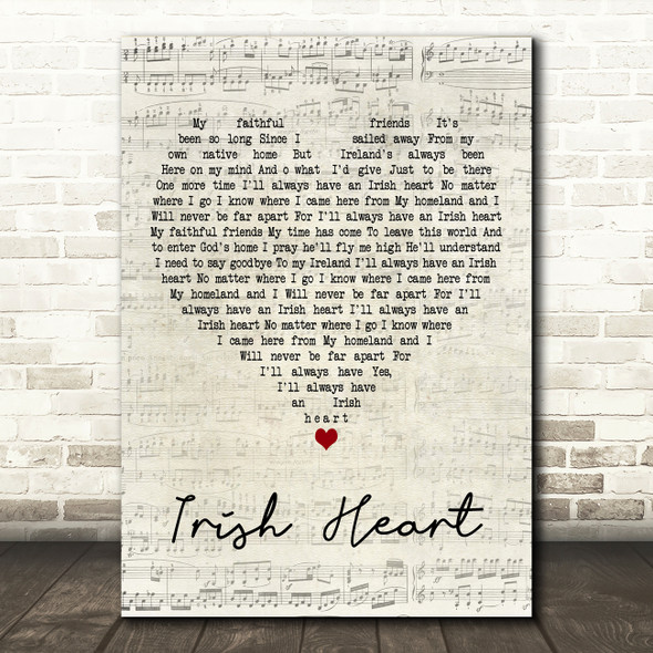 Derek Ryan Irish Heart Script Heart Decorative Wall Art Gift Song Lyric Print