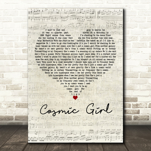 Jamiroquai Cosmic Girl Script Heart Decorative Wall Art Gift Song Lyric Print