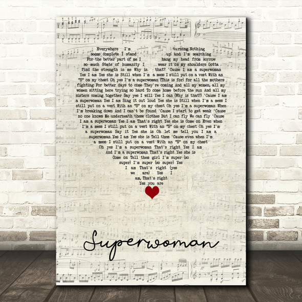 Alicia Keys Superwoman Script Heart Decorative Wall Art Gift Song Lyric Print
