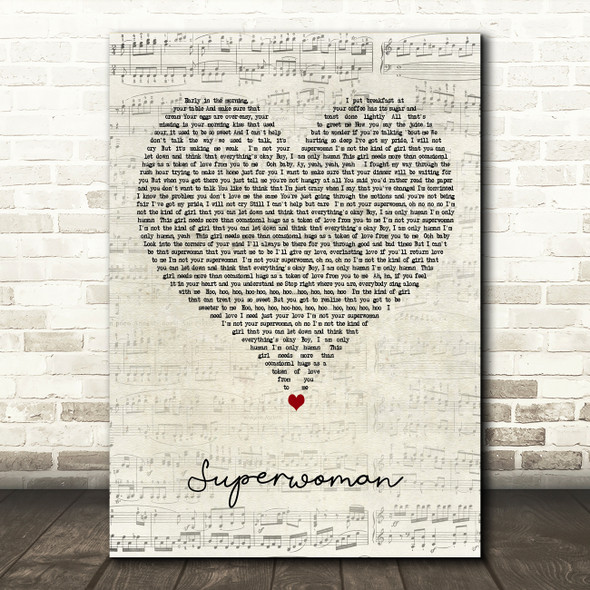 Karyn White Superwoman Script Heart Decorative Wall Art Gift Song Lyric Print