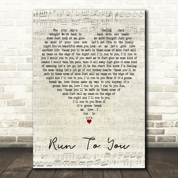 Lea Michele Run To You Script Heart Decorative Wall Art Gift Song Lyric Print