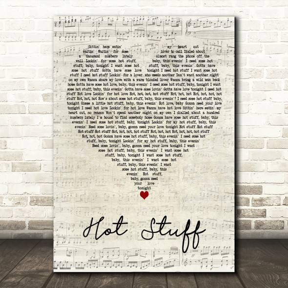 Donna Summer Hot Stuff Script Heart Decorative Wall Art Gift Song Lyric Print