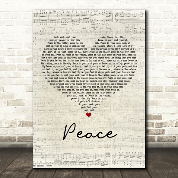 Sabrina Johnston Peace Script Heart Decorative Wall Art Gift Song Lyric Print