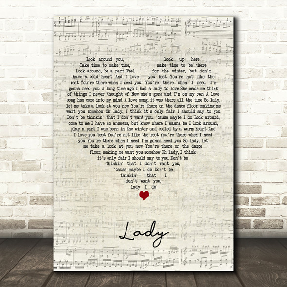 Little River Band Lady Script Heart Decorative Wall Art Gift Song Lyric Print