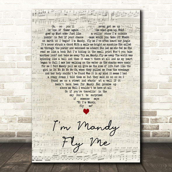 10cc Im Mandy Fly Me Script Heart Decorative Wall Art Gift Song Lyric Print