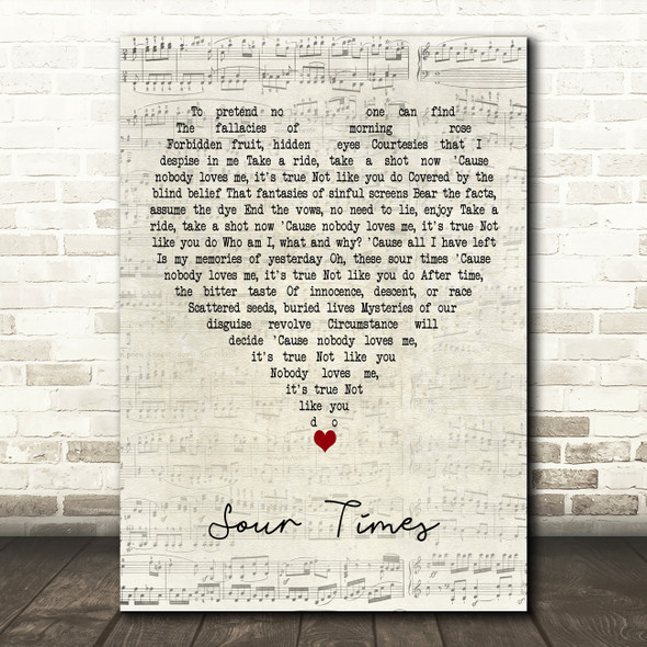 Portishead Sour Times Script Heart Decorative Wall Art Gift Song Lyric Print