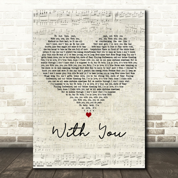 Mariah Carey With You Script Heart Decorative Wall Art Gift Song Lyric Print