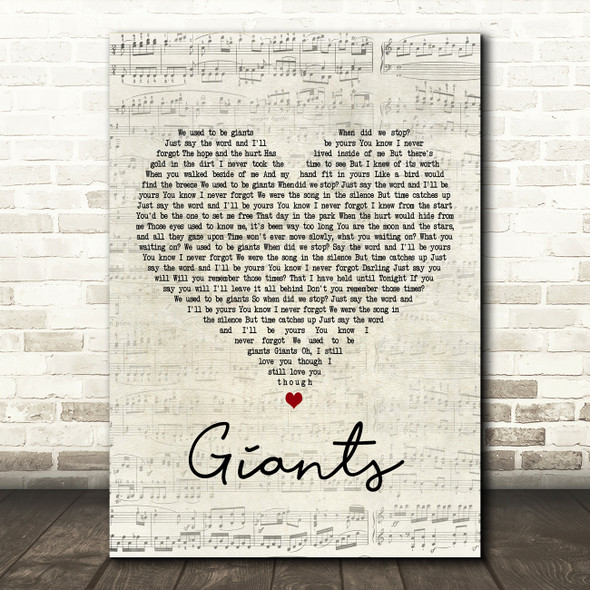 Dermot Kennedy Giants Script Heart Decorative Wall Art Gift Song Lyric Print
