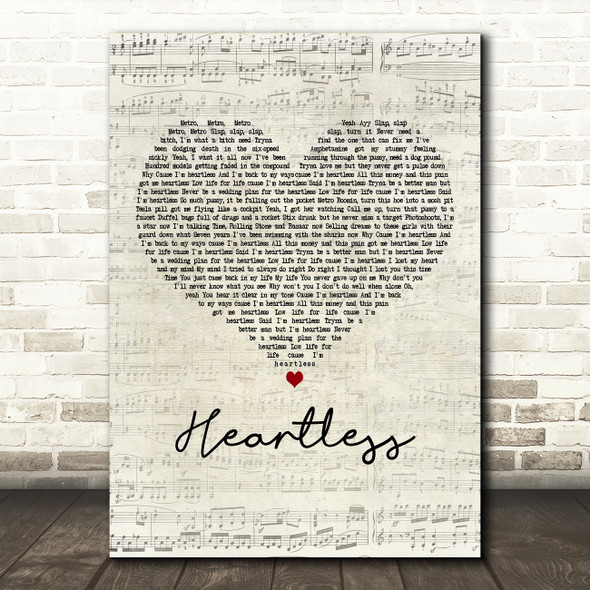 The Weeknd Heartless Script Heart Decorative Wall Art Gift Song Lyric Print