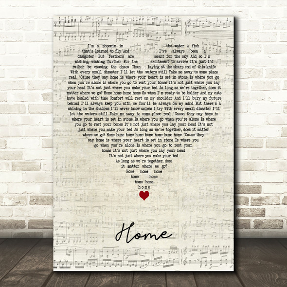 Gabrielle Aplin Home Script Heart Decorative Wall Art Gift Song Lyric Print