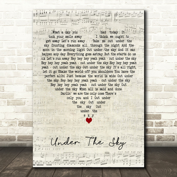 Heart Under The Sky Script Heart Decorative Wall Art Gift Song Lyric Print