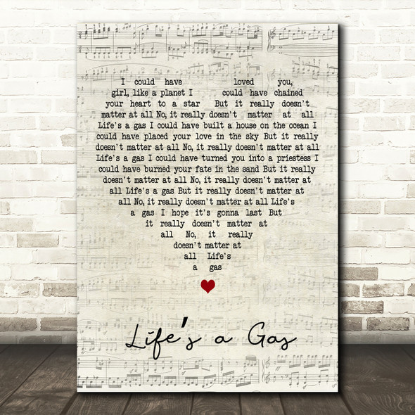 T. Rex Lifes a Gas Script Heart Decorative Wall Art Gift Song Lyric Print