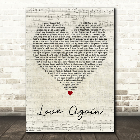 Dua Lipa Love Again Script Heart Decorative Wall Art Gift Song Lyric Print