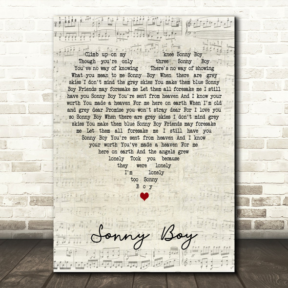 Al Jolson Sonny Boy Script Heart Decorative Wall Art Gift Song Lyric Print