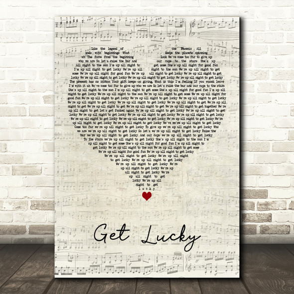 Daft Punk Get Lucky Script Heart Decorative Wall Art Gift Song Lyric Print