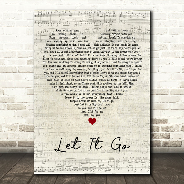 James Bay Let It Go Script Heart Decorative Wall Art Gift Song Lyric Print