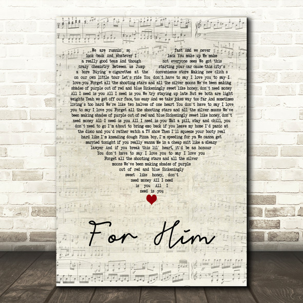 Troye Sivan For Him Script Heart Decorative Wall Art Gift Song Lyric Print