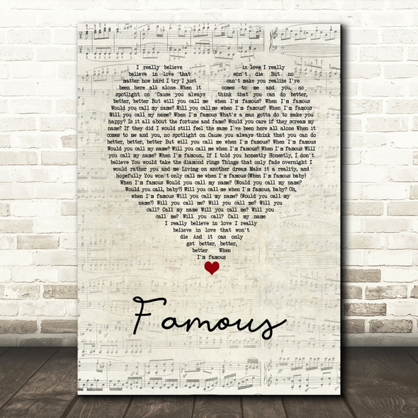 Nathan Sykes Famous Script Heart Decorative Wall Art Gift Song Lyric Print