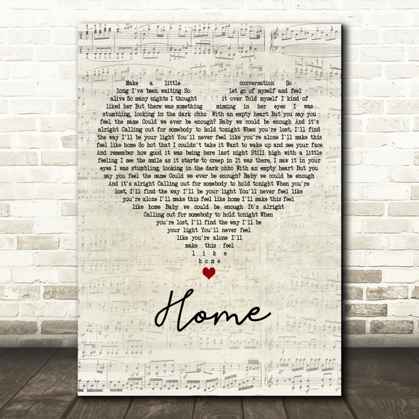 One Direction Home Script Heart Decorative Wall Art Gift Song Lyric Print