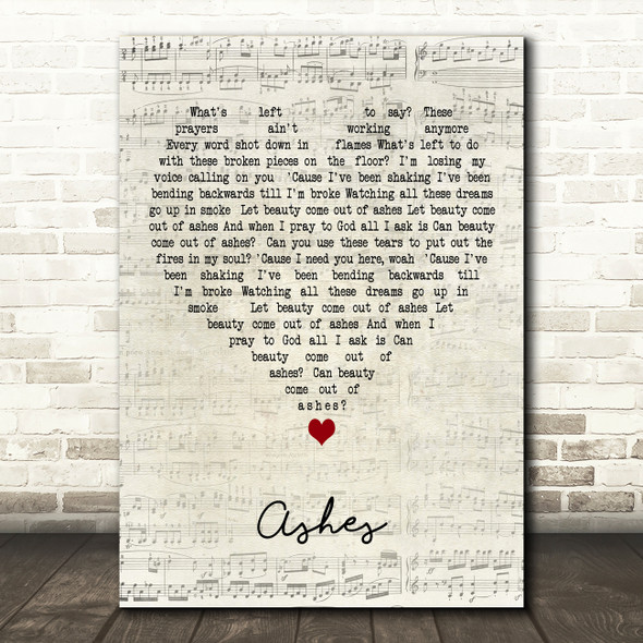 Celine Dion Ashes Script Heart Decorative Wall Art Gift Song Lyric Print