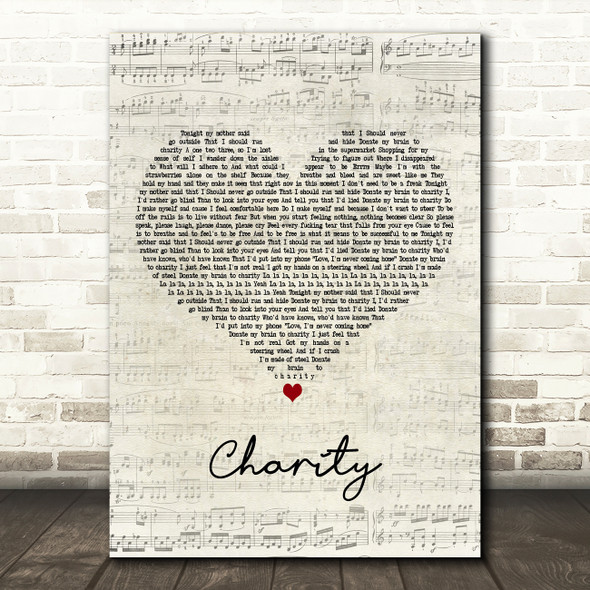 YUNGBLUD charity Script Heart Decorative Wall Art Gift Song Lyric Print