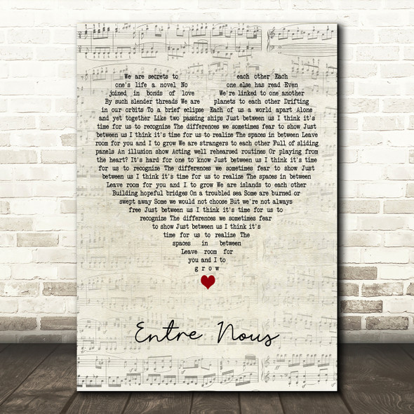 Rush Entre Nous Script Heart Decorative Wall Art Gift Song Lyric Print