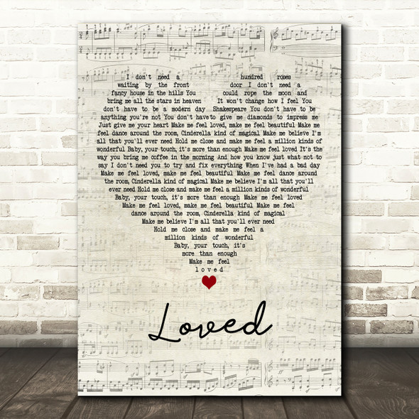 Lucy Hale Loved Script Heart Decorative Wall Art Gift Song Lyric Print